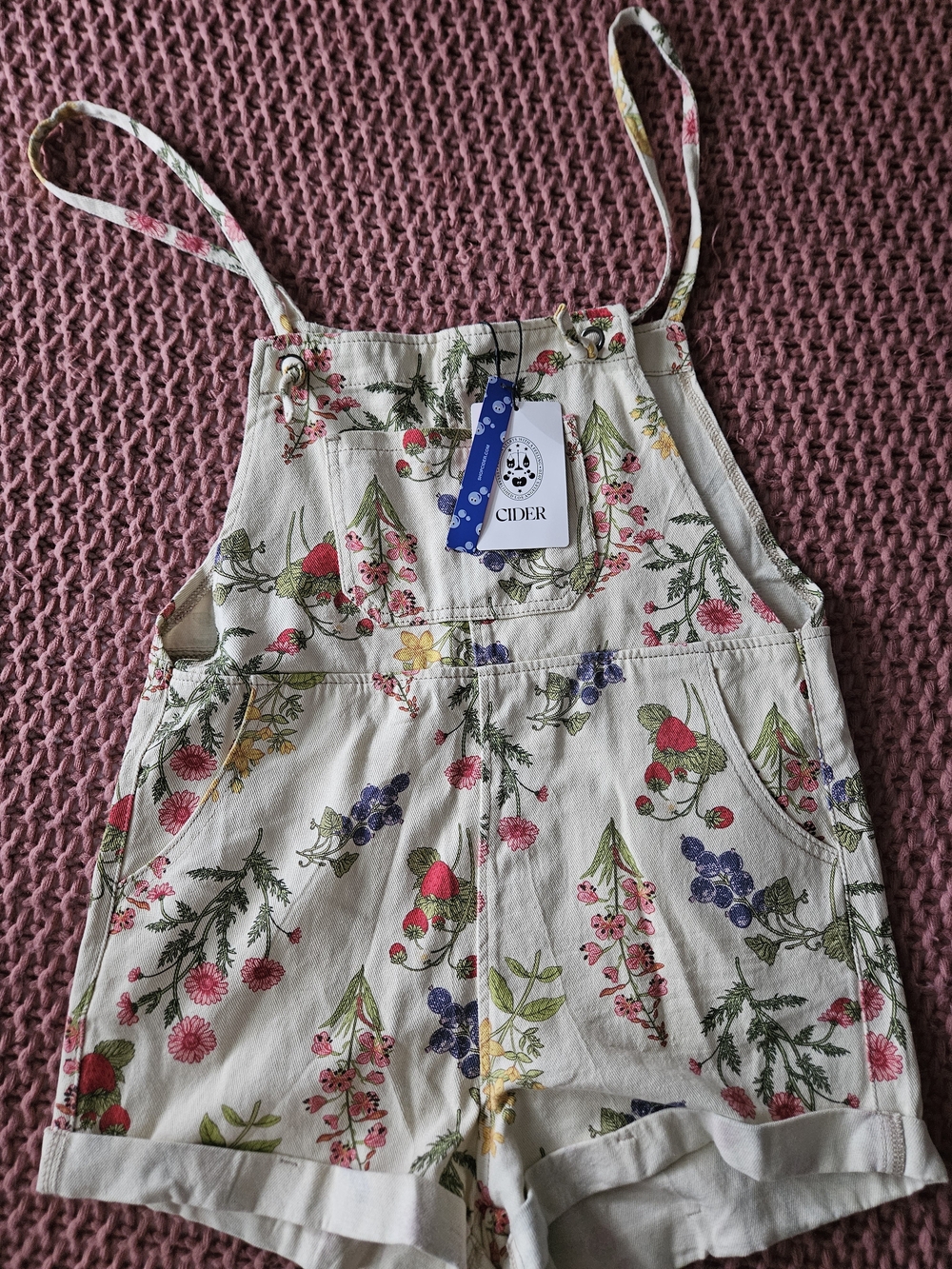 Cider Berries Short Overalls - Cream with Multicolor, XS